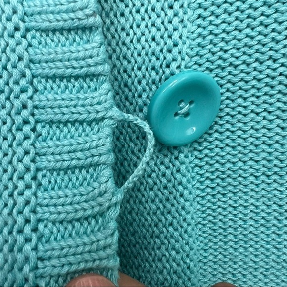 JNY Open Front Buttons Cable Knit Cardigan Teal Sz M Cotton Cottagecore Pocket - Picture 9 of 15